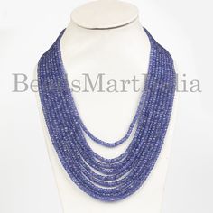 "High Quality Tanzanite Gemstone Layered Necklace, Beaded Wedding Necklace For Women, 5 Strands Faceted Rondelle Bead Jewelry Set For Her \"Measurements From 3.50-6 mm (Approx.) Drilled Size - .40mm  Stone -  Tanzanite Style -  Rondelle Strand Measurement - 62 cm Average Weight- 1340 ct\"" Elegant Wedding Beads With Stones, Silver Gemstone Beads For Wedding, Elegant Gemstone Beads For Wedding, Oval Gemstone Beads Necklaces For Wedding, Rondelle Necklace With Faceted Beads For Wedding, Faceted Round Bead Necklaces For Wedding, Wedding Necklace With Rondelle Faceted Beads, Wedding Necklace With Faceted Rondelle Beads, Beaded Rondelle Necklaces For Wedding