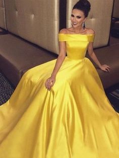 A-Line/Princess Off-the-Shoulder Sleeveless Sweep/Brush Train Ruffles Satin Dresses Cheap Prom Dresses Uk, Robes D'occasion, Gold Prom Dresses, Outwear Women, Business Dress, Party Gown, A Line Prom Dresses, Gown Prom, Prom Formal