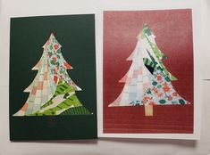 two pieces of paper with christmas trees on them