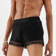 Brand New Never Worn Tags Still On With Mesh Overlay Fit Waist 36-38” Really Good Quality Black Mesh Bottoms For Summer, Spring Black Mesh Bottoms, Laquan Smith, Swimming Trunks, Mesh Overlay, Man Swimming, Swim Trunks, Good Quality, Asos