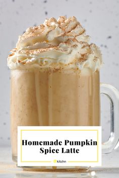 homemade pumpkin spice latte in a glass mug