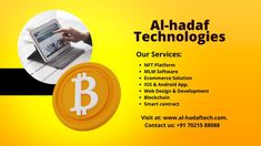 an advertisement for a tech company with a bitcoin on the front and bottom