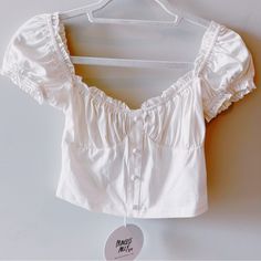 Never Worn In Perfect Condition!! Size Us 2 Still With Tags Willing To Negotiate Lmk! Cotton Crop Top Blouse For Brunch, Cute Fitted Tops For Brunch, Fitted Summer Blouse With Puff Sleeves, Fitted Puff Sleeve Summer Blouse, Cotton Crop Top Blouse For Day Out, Cute Fitted Blouse For Brunch, White Cottagecore Tops With Doll Collar, Fitted Cottagecore Top With Ruffled Collar, Princess Polly Allyson Top