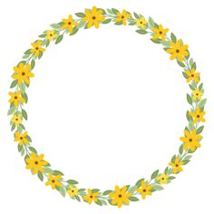 a circle made out of yellow flowers and green leaves