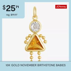 Features: Quick ShipSetting: BezelStone Cut: Multi-ShapeStone Millimeter Measurement: 4 Mm Width, 6 Mm LengthMetal Color: YellowPendant Length: 17.5mmPendant Width: 7mmCare: Wipe CleanStone Type: 1 Cubic Zirconia, 1 Simulated CitrineAuthenticity: Simulated StoneMetal: 10k GoldAssembled in the US from Imported Materials Yellow Jewelry For Birthday, Bracelets Charms, November Birthstone, Bracelets And Charms, 10k Gold, Type 1, Birthstone, Cubic Zirconia, Charms