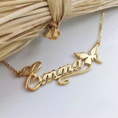 ◈ The perfect accessory to accent your style and make a statement on any occasion. We're creating this handmade custom name necklace collection you see using sterling silver and 14k gold. Gift something meaningful to yourself or loved ones for special moments such as graduations, birthdays, mother's days, wedding events, and many more.  ◈ If you like this personalized jewelry that we have created for you, you should look into our other collections offered at our store. ◈ Check out our social media @alphaempire.diamante and show us how the pieces fit! ◈ If you have any detail you'd like to know before placing an order of if there's any issue with your order, please do not be shy to reach out and ask. ◈ All items are custom made to order. Our turnaround time is about 6 - 10 business days. Th Butterfly Necklace Gold, Name Necklaces, Nameplate Necklace, Pretty Pendant, Gold Name Necklace, Kids Necklace, Custom Name Necklace, Valentines Jewelry, Butterfly Necklace