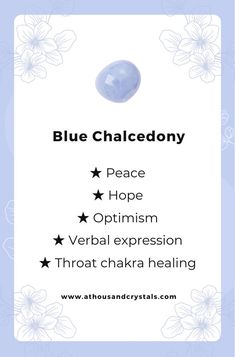 Blue Chalcedony Crystal, Crystal Healing Room, Light Blue Crystals, Crystals Meanings, Throat Chakra Healing, Witch Tips