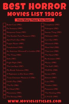 the best horror movies list in 1989, with red text on black background and an image of