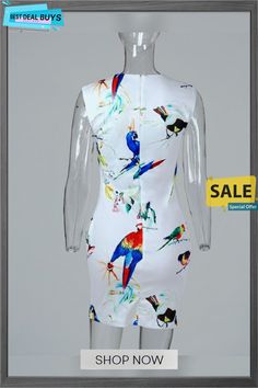 Sleeveless Bird Print Casual Dress Chic Sleeveless Printed Mini Dress, Sleeveless Printed Fitted Mini Dress, White Sleeveless Bodycon Dress For Spring, Elegant Sleeveless Multicolor Bodycon Dress, Elegant Multicolor Sleeveless Bodycon Dress, Chic Printed Sleeveless Party Dress, Elegant Sleeveless Printed Mini Dress, Elegant Sleeveless Printed Dress, Elegant Sleeveless Multicolor Midi Dress