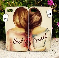 two cell phones with the back covers painted to look like they are hugging each other