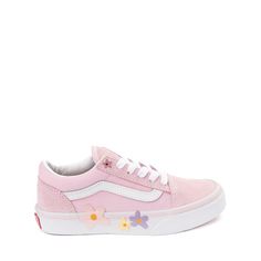 Vans Old Skool Flower Skate - Little Kid - Pink / True White | Journeys Kidz Trendy Cotton Sneakers For Spring, Trendy Floral Print Sneakers For Spring, Spring Cotton Sneakers For School, Trendy School Sneakers For Spring, Pink Vans Sneakers For Spring, Vans Sneakers For Spring Streetwear, Casual Sneakers For School In Spring, Casual School Sneakers For Spring, Spring Sporty Vans Sneakers