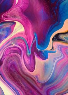 an abstract painting with purple, blue and pink colors on it's surface is shown