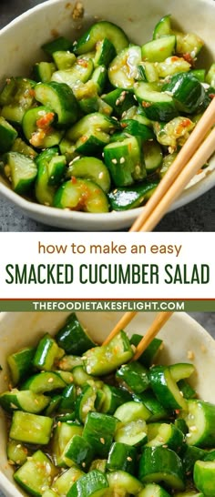 two pictures showing how to make an easy and tasty snack cucumber salad