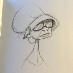 a drawing of a woman with glasses and a hat