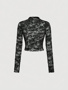 Blusa branca com manga longa transparente em renda Preto Casual,Sensual  Manga Comprida Tecido de malha Plantas,Estampa total  Elasticidade Média  Women Clothing, size features are:Bust: ,Length: ,Sleeve Length: Mesh Lace Top, Black Mesh Long Sleeve, Black Lace Long Sleeve Top, Long Sleeve Lace Top, Y2k Black Long Sleeve Mesh Top, Gothic Fitted Top With Sheer Sleeves, Black Long Sleeve Punk Mesh Top, Fitted Black Gothic Lace Top, Goth Tops