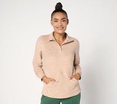 Embarking on a morning walk, a weekend adventure, or an evening under the stars? Don't forget your stretch! This warm and cozy Fleecewear pullover from Cuddl Duds has it at every turn, designed with a good dose of spandex to move with you -- and not distract you -- as you embrace the beauty of the moment. Snaps at the mock neck and a kangaroo pocket provide outerwear functionality (should you decide to leave your jacket at home), while a modern gridded design distinguishes it from the average fl Cuddl Duds, Under The Stars, Layering Pieces, Warm And Cozy, Top Blouse, Turn Ons, Tops & Tees, In This Moment