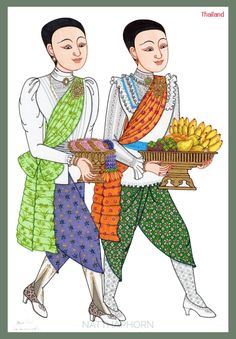 two people are holding baskets full of bananas