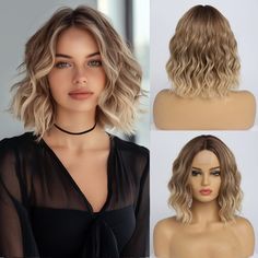 PRICES MAY VARY. 【Premium Material】:The short wavy wig is made of high-temperature resistant synthetic fiber similar to human hair.The hairline is made hand-tied, which makes the hair look more real. Easy to comb and not easily tangle and hair loss. 【Style and Benefits】:This shoulder Wavy Wig is soft, full, and thick. 12 inches long, wigs have a small areahand-knitting lace scalp part, the new technology natural hairline is more realistic.you can clearly see the lace mesh at the midpoint of this Short Hair With Middle Part, Realistic Wigs, Lob Styling, Short Hair Waves, Spring Designs, Blond Ombre, Knitting Lace, Short Ombre, How To Curl Short Hair