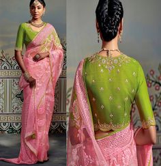 Pink Sabyasachi Pure Organza Brasso Silk Saree  in Pink color ,Gift for her, Diwali Christmas Gift,Readymade Blouse Wedding Blouse With Chikankari Embroidery For Eid, Pista Green Georgette Blouse For Wedding, Wedding Blouse With Chikankari Embroidery In Tissue Silk, Wedding Organza Blouse With Pallu Detail, Designer Pista Green Blouse With Dupatta, Festive Semi-stitched Pista Green Blouse, Green Blouse Piece For Wedding And Transitional Season, Festive Organza Blouse With Pallu, Festive Pista Green Georgette Blouse