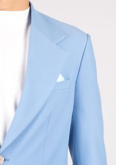 The Ellis Icy Blue Stretch Suit is a fashionable and welcoming piece crafted from a soft powdery blue stretch fabric. This stylish custom made suit provides a bright and clean look, sure to make a statement. Custom Made Suits, Clean Look, Body Posture, Body Proportions, Icy Blue, Stretch Pants, Fabric Samples, Body Measurements, Stretch Fabric