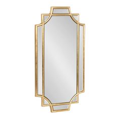 a large gold framed mirror on a white wall with an arched design in the middle