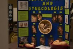 a display with pictures and information about gynecolologists