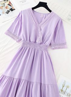 Women's dress A line v neck lace dress Fabric: blended Color: purple, yellow, red, white, black Size(cm): S, M, L, XL S length 113cm bust 88cm M length 114cm bust 92cm L length 115cm bust 96cm XL length 116cm bust 100cm