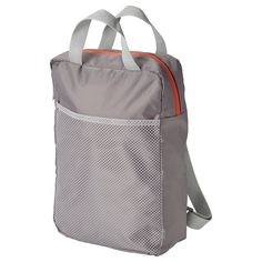 a gray and orange lunch bag on a white background