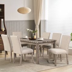 Lark Manor Allson 7 - Piece Marble Top Trestle Dining Set & Reviews | Wayfair Whitewashed Dining Table, Rustic Dining Room Sets, Farmhouse Dining Table Set, Table In Kitchen, Wooden Dining Table Set, Contemporary Dining Sets, Modern Dining Table Set, Luxury Dining Table