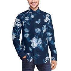 Elevate your wardrobe with our Floral Shirt for Men, a sophisticated and romantic choice for any occasion. This Navy Blue Shirt features an abstract floral pattern, adding a touch of elegance and charm to your ensemble. The Dark Blue Dress Shirt is perfect for those who appreciate a blend of modern style and classic sophistication. With long sleeves and a tailored fit, this Men's Dress Shirt is designed for a polished and refined look. Crafted from polyester, it ensures both comfort and durabili Dark Blue Dress Shirt, Blue Dress Shirt, Navy Blue Shirt, Dark Blue Dress, Navy Blue Shirts, Blue Shirt Dress, Elegant Shirt, Tee Dress, Floral Shirt