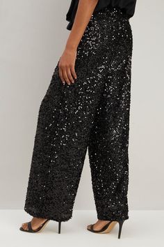 Black Sequin Trouser Sequin Wide Leg Pants, Evening Trousers, Occasion Dresses Wedding, Petite Coat, Plus Size Fits, Tall Clothing, Petite Tops, Petite Dresses, Black Sequins