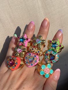 Colorful Playful Jewelry, Colourful Rings, Colorful Rings, Jewellery Boutique, Ring Stacks, Artsy Jewelry, Fun Jewelry, Necklaces And Bracelets