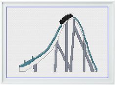 an image of a roller coaster in the cross stitch pattern with blue trimmings