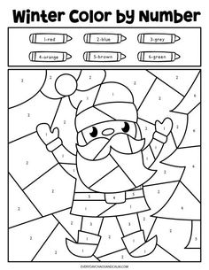 the color by number page with santa claus