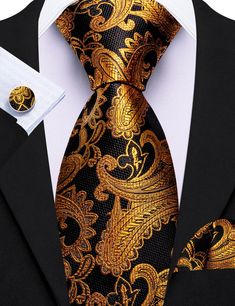 Brand: Barry Wang Material: 100% Silk What You Get: Same design Tie, Pocket Square & Cufflinks? Size: Necktie in 59" Length & 3.35" width at the tip, pocket square in 9"x 9"size Quality: Barry Wang Focus on Ties for Many Years, Good Quality Interlining Makes Our Ties Weighted and Elastic, Which are Easily Designed for A Perfect Knot.For More Quality Stylish Ties with Unbeatable Price, Please Click Our shop to Check More.With So Much Choice and Impeccable Quality, There's No Excuse Not to Have A Black And Gold Suits, Men Suits Style, Suits Style, Floral Necktie, Men Ties, Mens Silk Ties, Plaid Shirts, Cufflink Set, Cufflinks Wedding