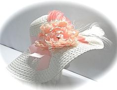 Ladies Sun Hat Pink Kentucky Derby Mother of the Bride DH-137 Cream Cabbage, Girls Easter Bonnet, Ribbon Wrapping, Fall Forward, White Peacock, Grass Valley, Cabbage Rose, Tea Party Hats, Kentucky Derby Hat