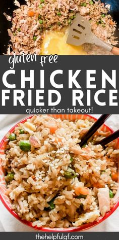 Make this gluten-free fried rice easy and fast! This Chinese cooking recipe features rice, chicken, and veggies, creating the perfect gluten-free rice side dish. Ideal for meals with leftover rice or as a cheap meal with rice, this is a better-than-takeout option in just minutes! | Clean Eating Recipes | Gluten-Free Easy Meals | Easy Gluten-Free Recipes | Healthy Recipes | Gluten Free Food and Drink | Lunches and Dinners | Healthy Living | Celiac and Gluten-Free Diet Tips | Cooked Rice Recipes Leftover, Healthy Recipes Gluten Free, Paleo Lunches, Homemade Fried Rice, Gluten Free Meal Prep, Dinners Healthy, Gluten Free Dinner Easy, Chicken Fried Rice Recipe, Gluten Free Food