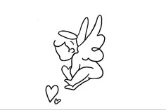 a black and white drawing of an angel with hearts