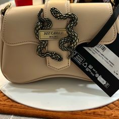 Just Cavalli Authentic Purse Rangw A New Iconic Snakes Brand New Roberto Cavalli Bags, Luxury Leather Shoulder Bag With Snake Print, Luxury Chic Snake Print Shoulder Bag, Snake Print Bag, Luxury Leather Snake Print Shoulder Bag, Just Cavalli, Black Cream, Snakes, Crossbody Bags