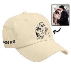 Custom Embroidered Outline Couples Hat from Photo, Couple Embroidery Roman Numerals Dad Cap, Personalized Couple Gift, Gift For Husband Wife Celebrate your loved ones with our Custom Embroidered Portrait Hat, a unique and heartfelt gift that captures the essence of a cherished photo in beautiful embroidery. This versatile hat is perfect for dads, moms, grandpas, grandmas, husbands, wives, couples, friends, teams, families, and even pets.  Unique gifts for birthdays, Christmas, anniversaries, and Cap Couple Photos, Couple Hats Matching, Customized Hat For Boyfriend, Adjustable Embroidered Baseball Cap Gift, Embroidered Baseball Cap Gift, Couple Embroidery, Couples Friends, Embroidered Portrait, Personalized Couple Gifts