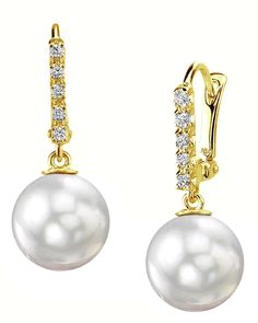 These earrings would make the perfect gift for any upcoming occasion. These earrings include two beautiful AAA quality white South Sea pearls with High luster. The mountings include 5 sparkling SI quality diamonds totaling .15 Carats. Elegant Pearl Earrings With Prong Setting For Evening, Elegant White Diamond Earrings With Accents, Exquisite Diamond White Pearl Earrings With Diamond Accents, Akoya Pearl Earrings With Diamond Accents In Diamond White, Elegant White Earrings With Diamond Accents, Elegant Pearl Earrings With Diamond Accents, Pearl White Diamond Earrings Fine Jewelry, Pearl Earrings With Diamond Accents For Evening, Formal Pearl Earrings In Diamond White