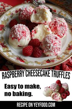 raspberry cheesecake truffles are easy to make, no baking