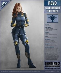 a woman in blue and yellow armor standing next to a gray background with the caption below it