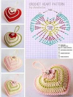 crochet heart pattern with instructions to make it in the shape of an ornament