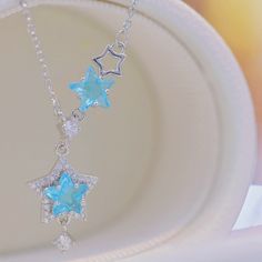 💎 Materials: 14k White Gold Electroplated - more durable than regular platings Cubic Zirconia 📐 Length: 40cm + 5cm extension Blue Star, Diamond Crystal, Star Necklace, Holiday Collection, Ring Bracelet, Artisan Jewelry, Ring Necklace, Blue Topaz, Citrine