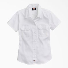 Women's Short Sleeve Work Shirt , White L | Womens Tops | Dickies White Short Sleeve Work Shirt With Pockets, White Cotton Short Sleeve Shirt For Work, Professional Cotton Work Shirt, Professional Cotton Tops For Workwear, Painter Outfit, Women Uniform, Uniform Style, Dickies Workwear, Women's Uniforms