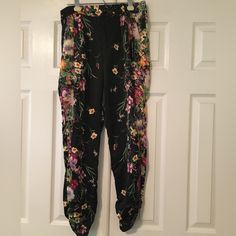 Floral Satin River Island Pants Nwt Uk 12 Eur 38r Ruched Tapered Ankle Elastic Waist Front Pockets Floral Print Ankle-length Harem Pants, Fitted Wide Leg Harem Pants For Spring, Fitted Casual Harem Pants For Spring, Fitted High-waisted Spring Harem Pants, Spring Stretch Harem Pants With Tapered Leg, Spring Stretch Tapered Leg Harem Pants, Summer Floral Print Tapered Leg Bottoms, Spring Floral Print Ankle-length Harem Pants, Non-stretch Floral Print Harem Pants