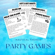 three printable nautical themed party games for kids to play on the beach or in the water