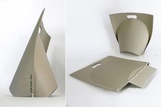 two pictures of an object made out of paper and cardboard, one with a hole in the middle