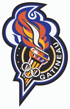 an olympic logo with flames coming out of the top and on to it's side